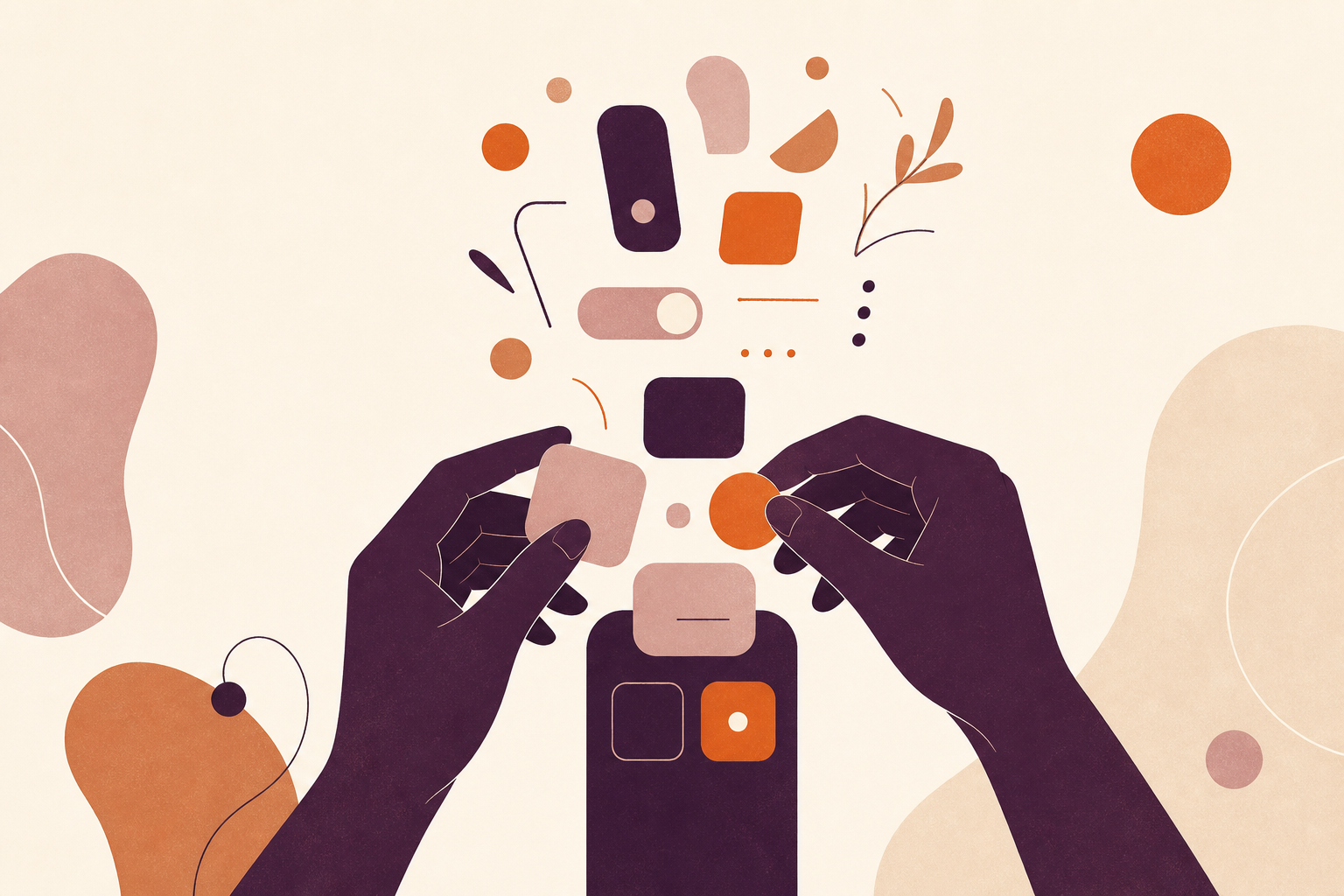Illustration of hands crafting app interfaces